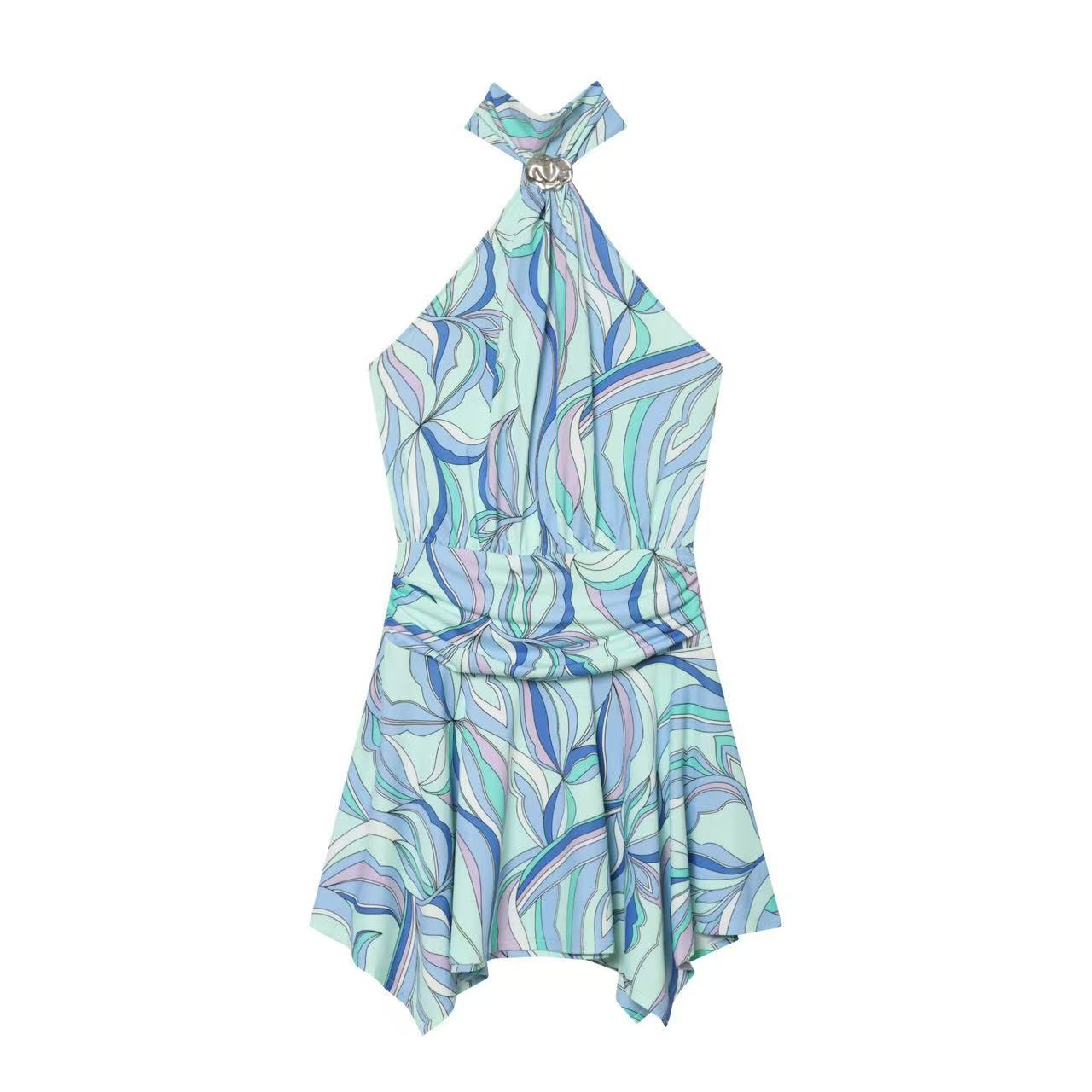Flared-skirt halterneck dress