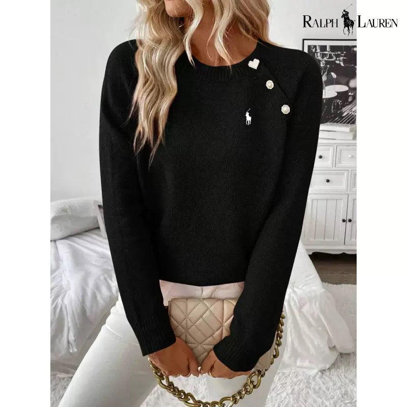Classic Button-Shoulder Knit Sweater