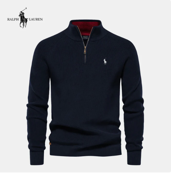 Men's Zippered Stand Collar Thick Warm Knit Sweater