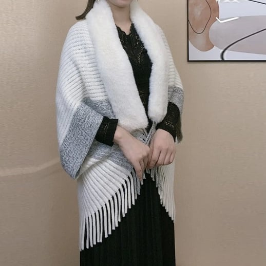 🔥Winter Knit Fringe Fur Collar Shawl