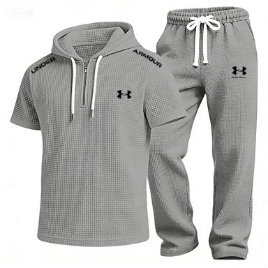 Men's Waffle-Knit Short-Sleeve Hoodie and Shorts Set