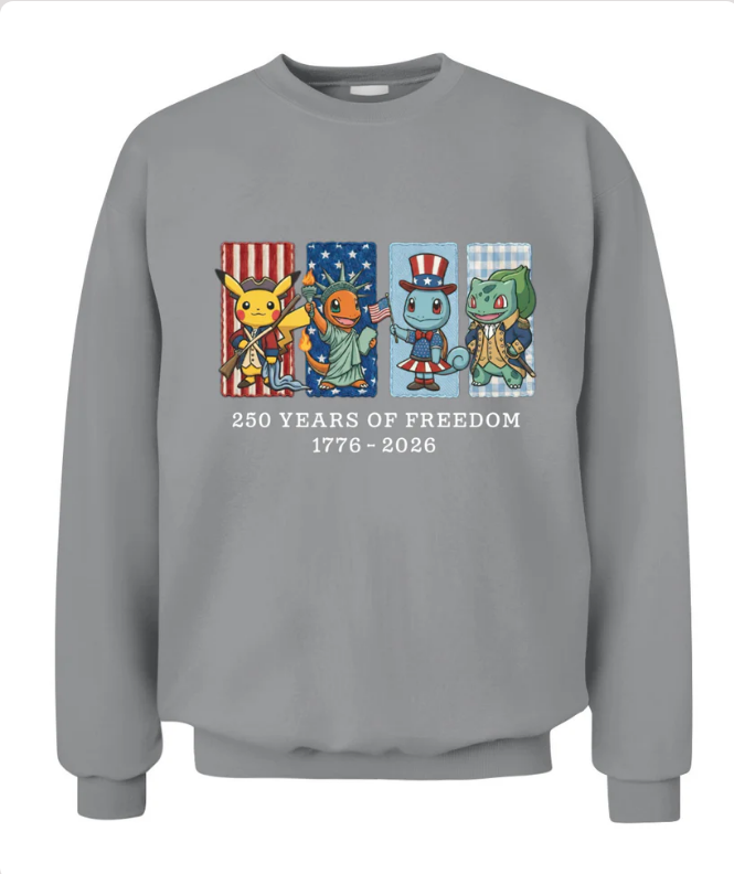 Pokemon 250 Years ofFreedom 1776-2026Patriotic Printed GraphicHoodie Sweatshirt T-Shirt $31.95