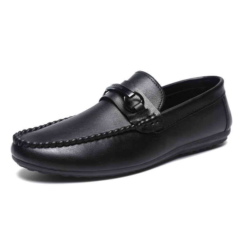 Men's loafers, round-toe moccasins, minimalist leather, flexible and non-slip, lightweight and stylish, slip-on style.
