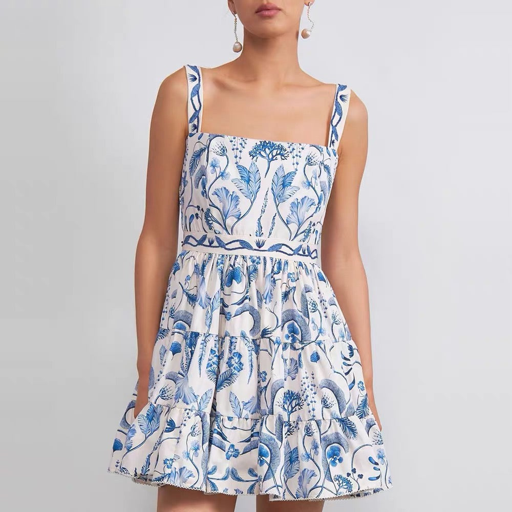 Vintage Floral-Print Hem Dress