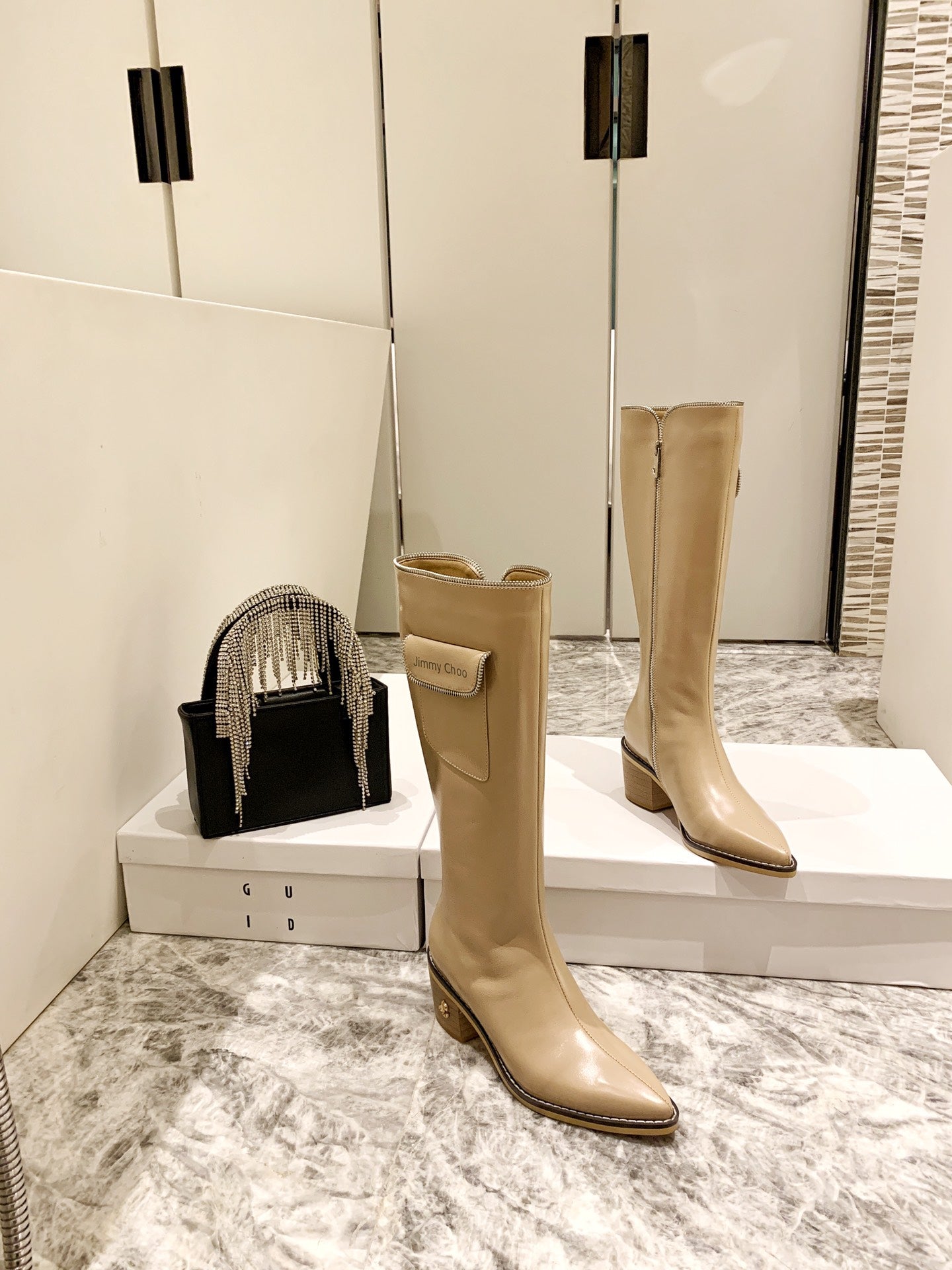 Jimmy Cho* new  1: 1 VIPfashionable autumn and winter zipper pocket boots