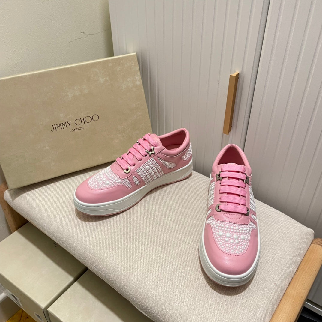 JC new diamond-encrusted lace-up white shoes