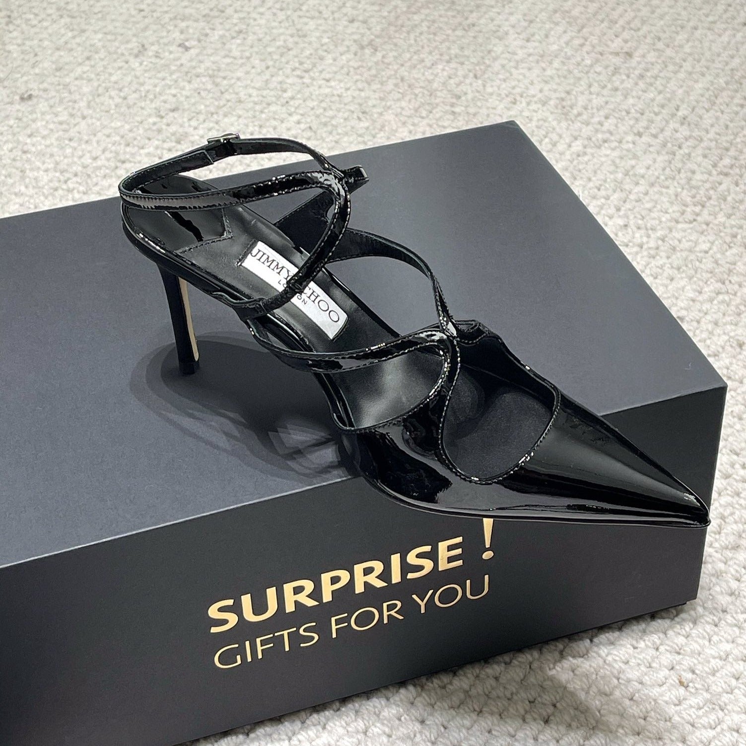 J**C* new high quality patent leather cross small high heels