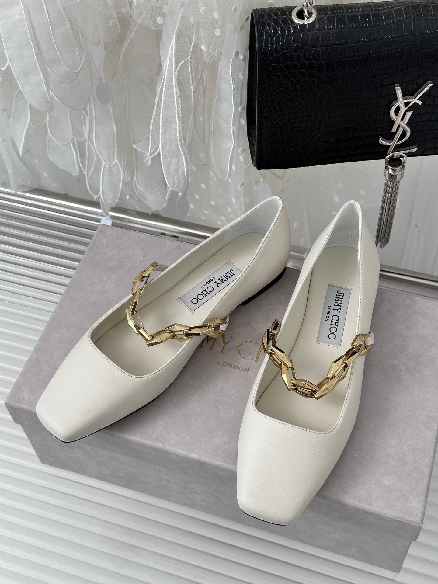 J**C*  1:1 VIP new high quality metal chain small square toe Mary Jane shoes