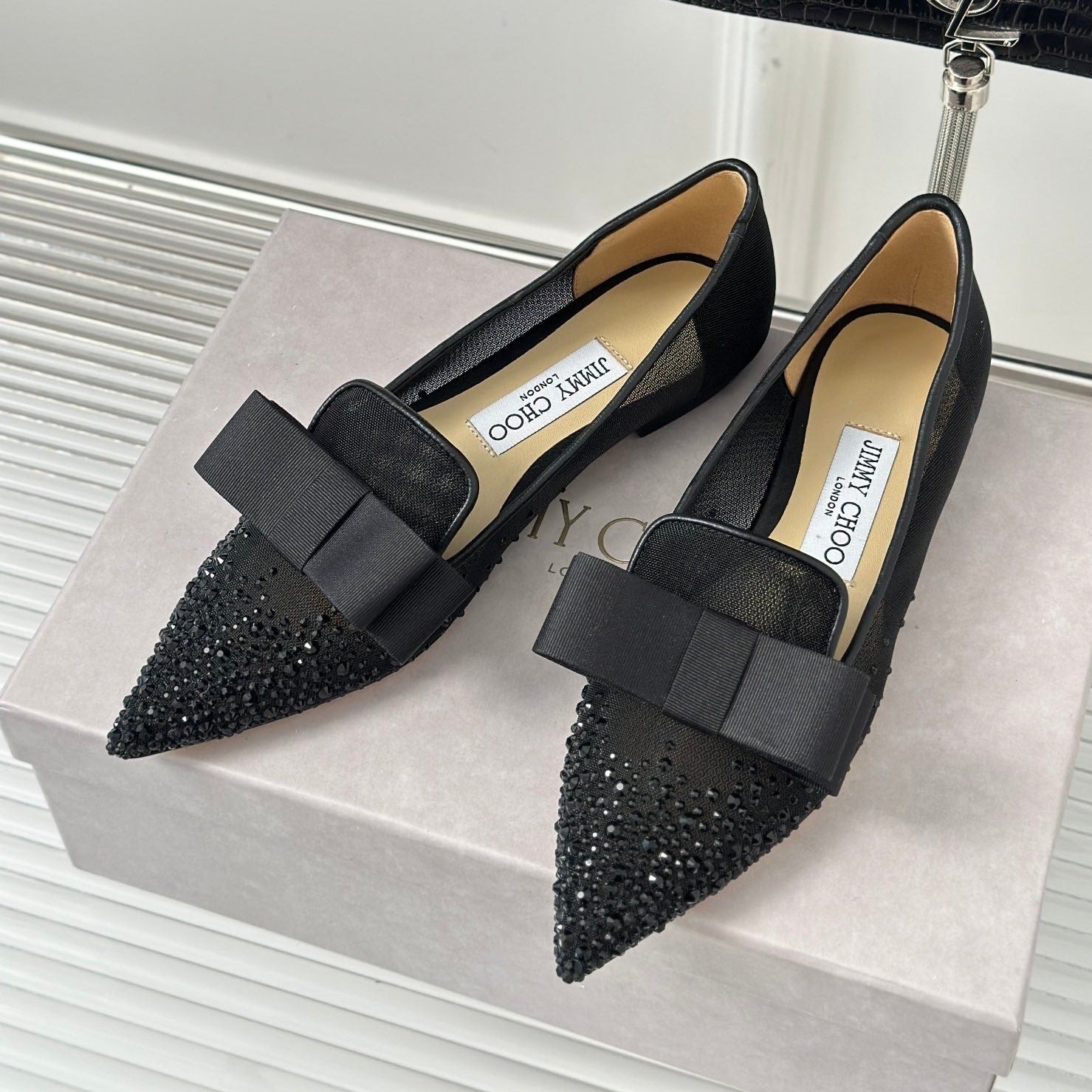 J**C* new high quality rhinestone bow small pointed toe Mary Jane shoes