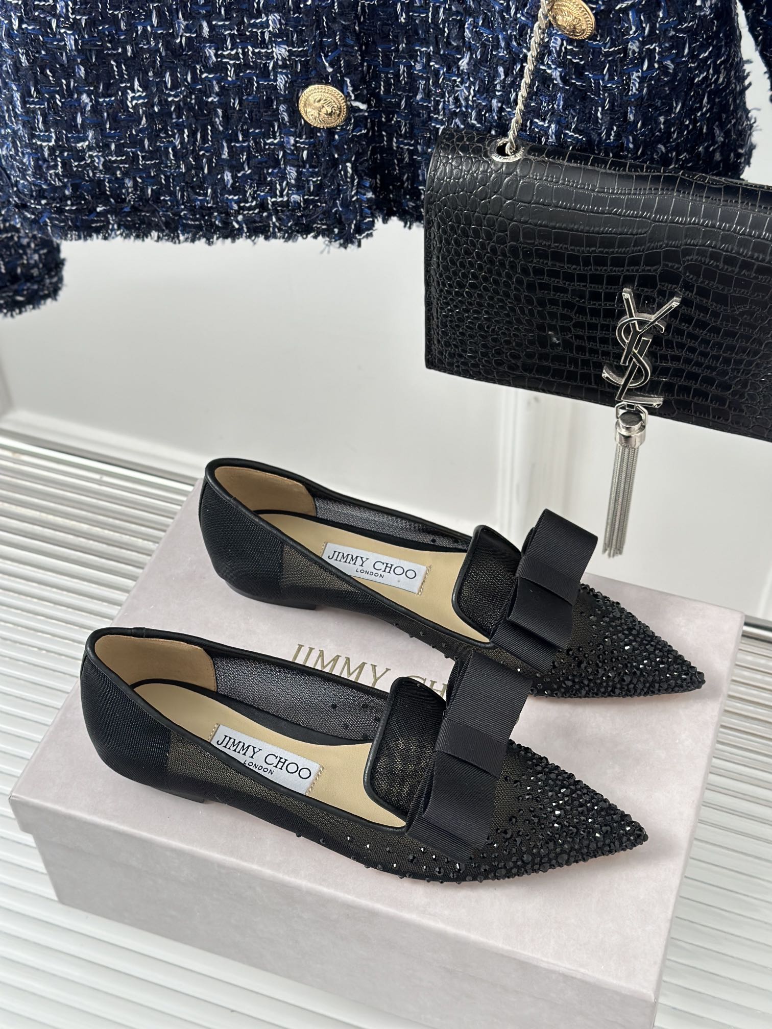 J**C* new high quality rhinestone bow small pointed toe Mary Jane shoes