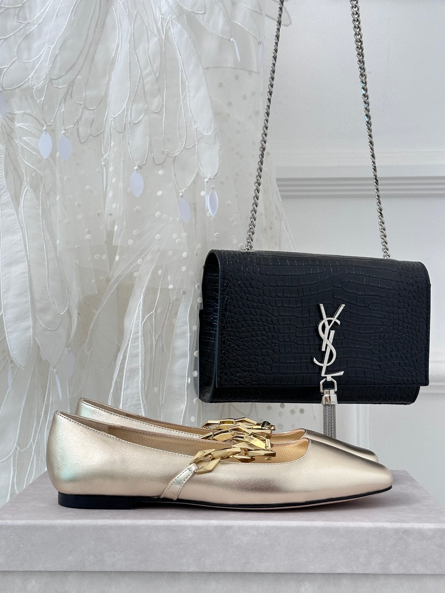 J**C*  1:1 VIP new high quality metal chain small square toe Mary Jane shoes