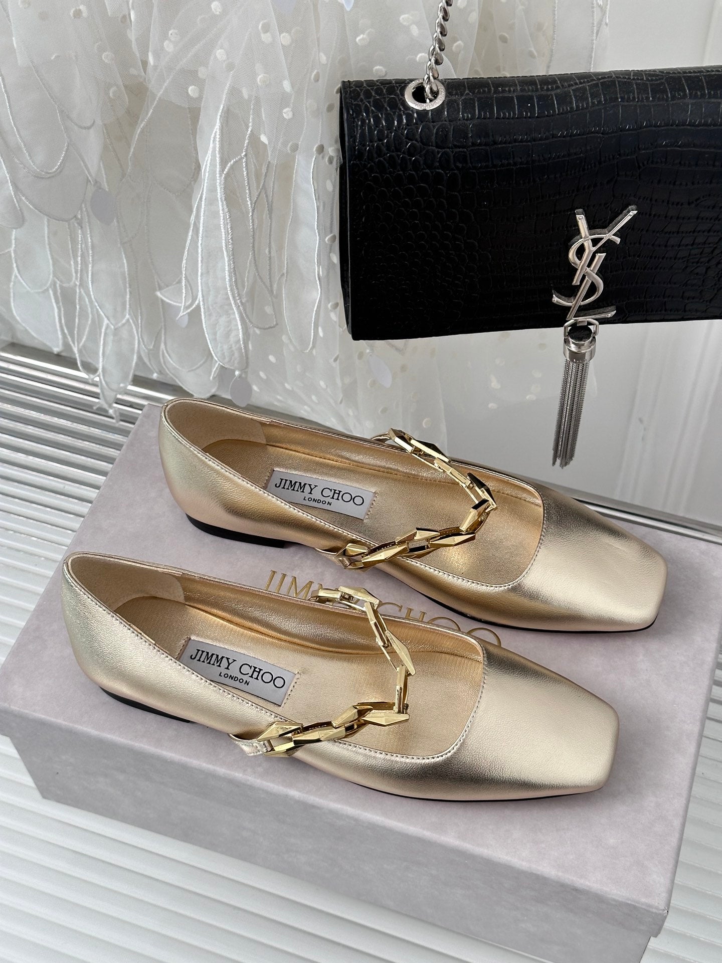 J**C*  1:1 VIP new high quality metal chain small square toe Mary Jane shoes