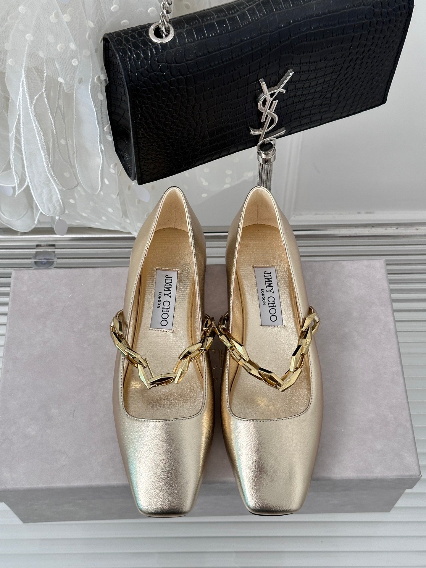 J**C*  1:1 VIP new high quality metal chain small square toe Mary Jane shoes