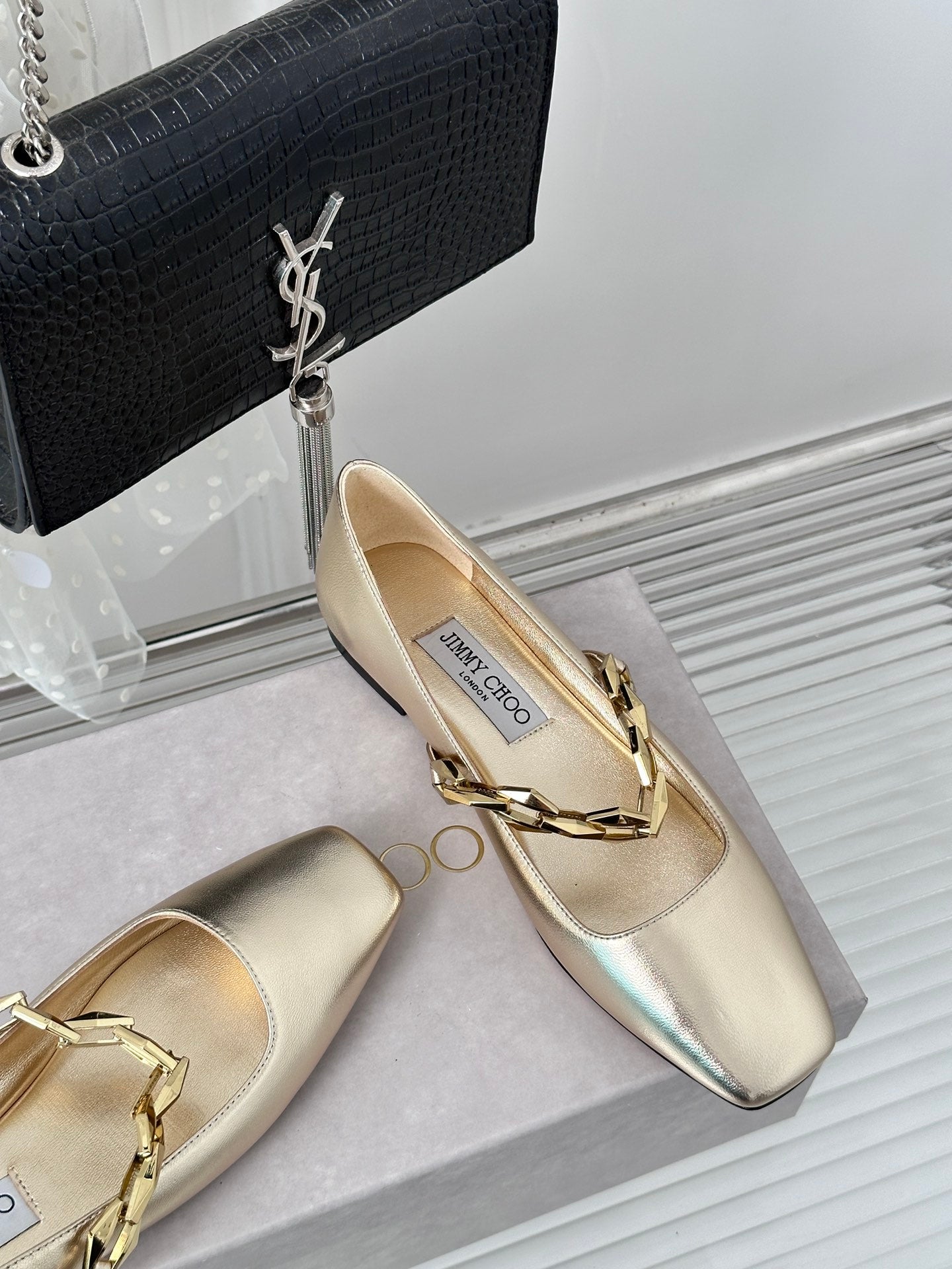 J**C*  1:1 VIP new high quality metal chain small square toe Mary Jane shoes