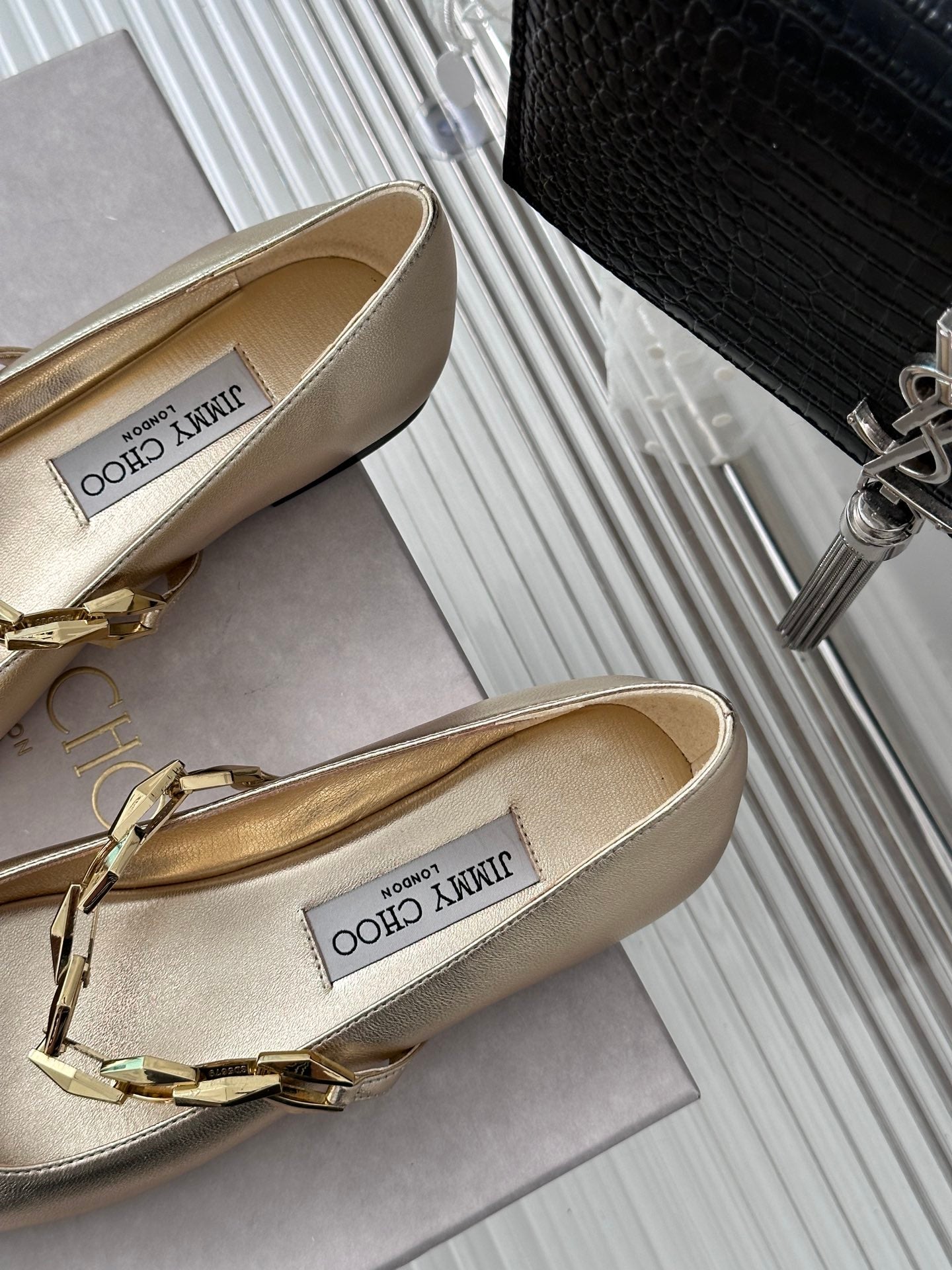 J**C*  1:1 VIP new high quality metal chain small square toe Mary Jane shoes