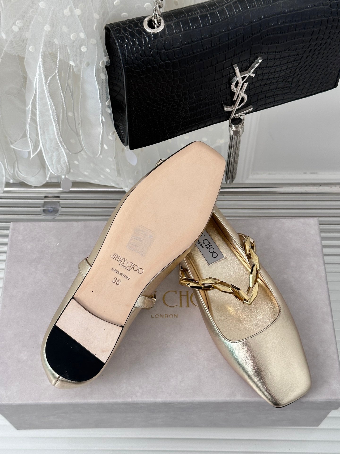 J**C*  1:1 VIP new high quality metal chain small square toe Mary Jane shoes