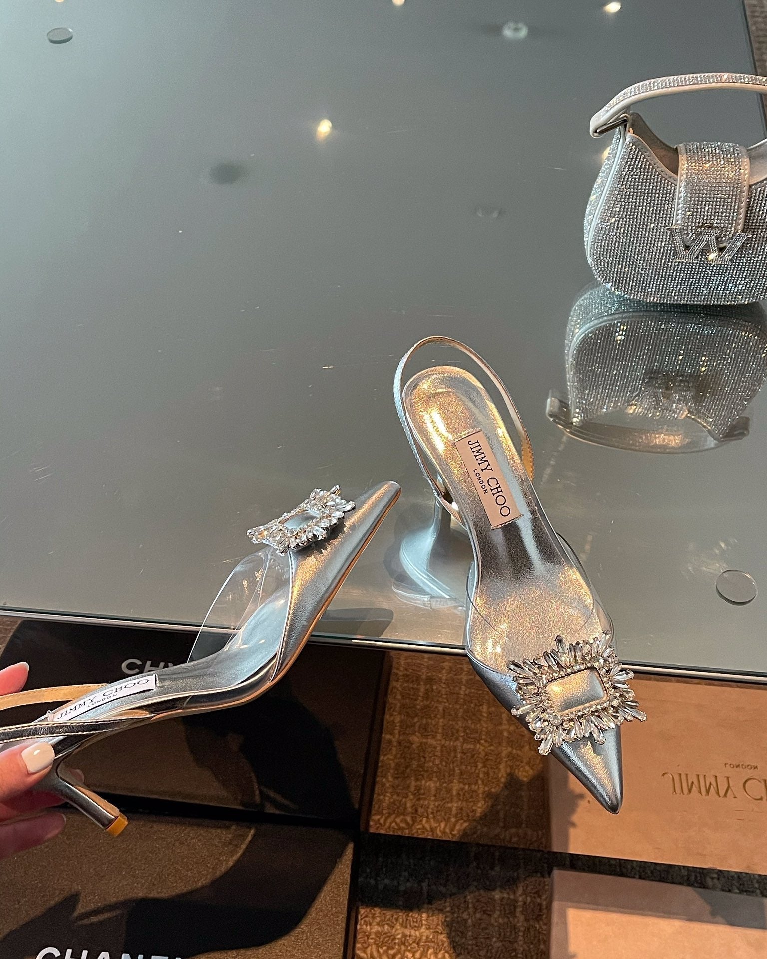 J**C* new high quality patent leather premium spliced small high heels