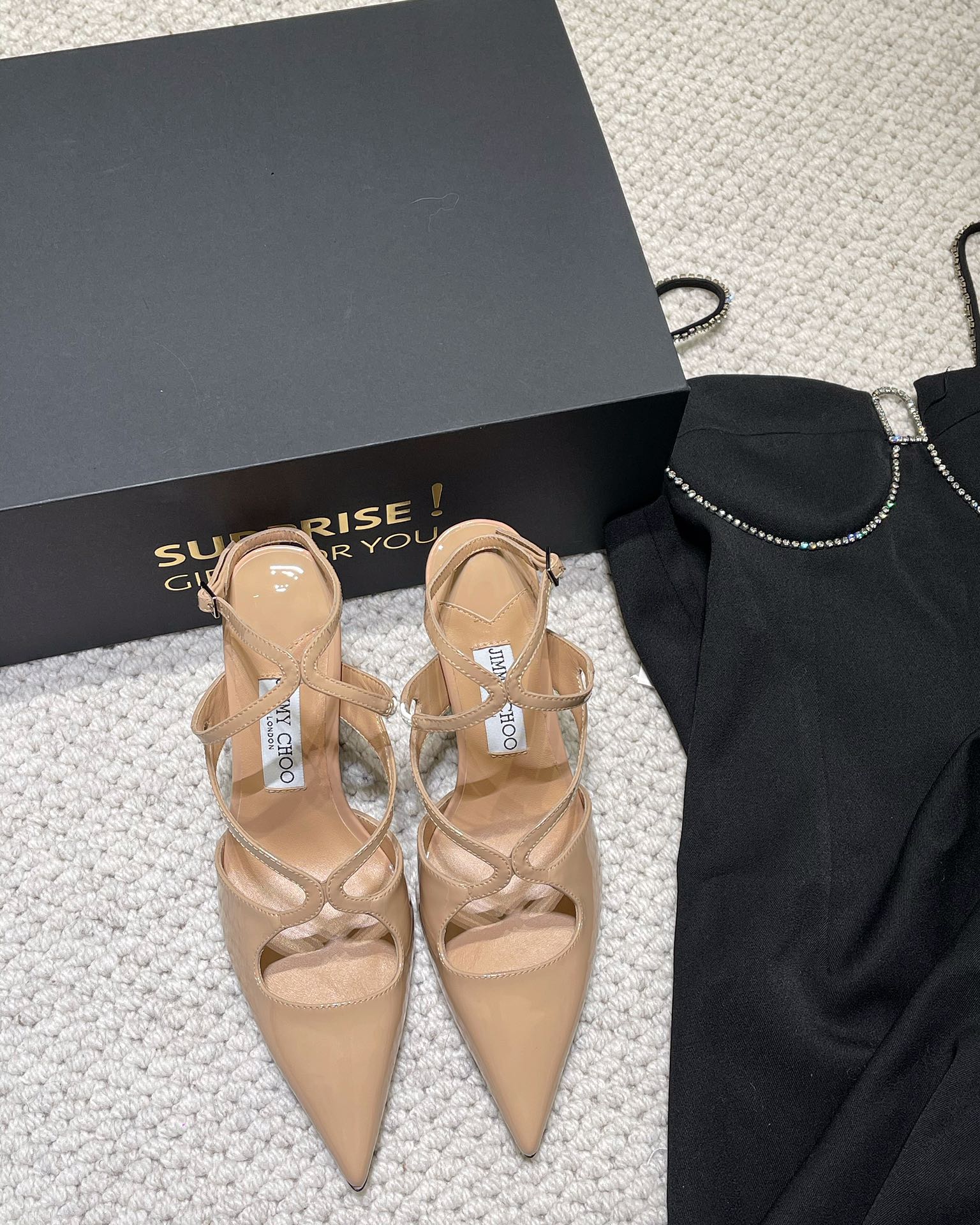 J**C* new high quality patent leather cross small high heels