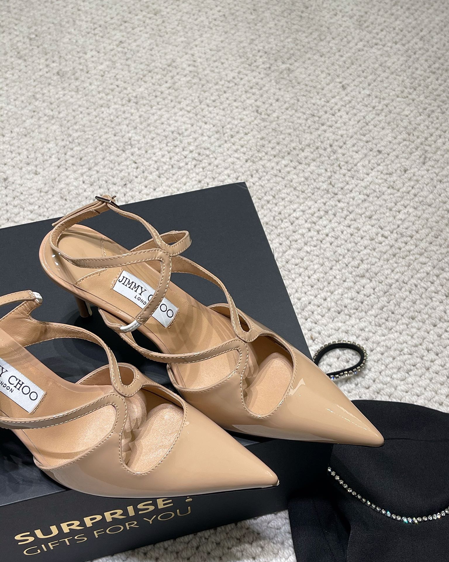 J**C* new high quality patent leather cross small high heels