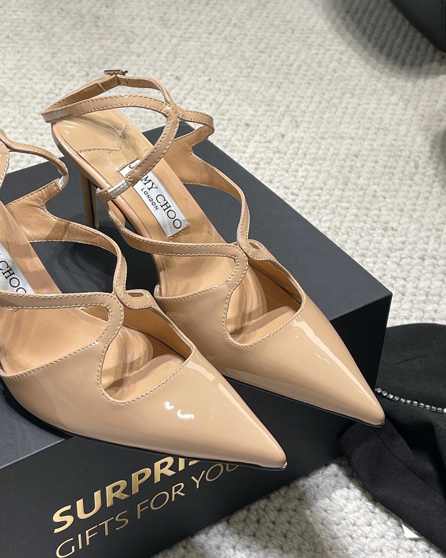 J**C* new high quality patent leather cross small high heels