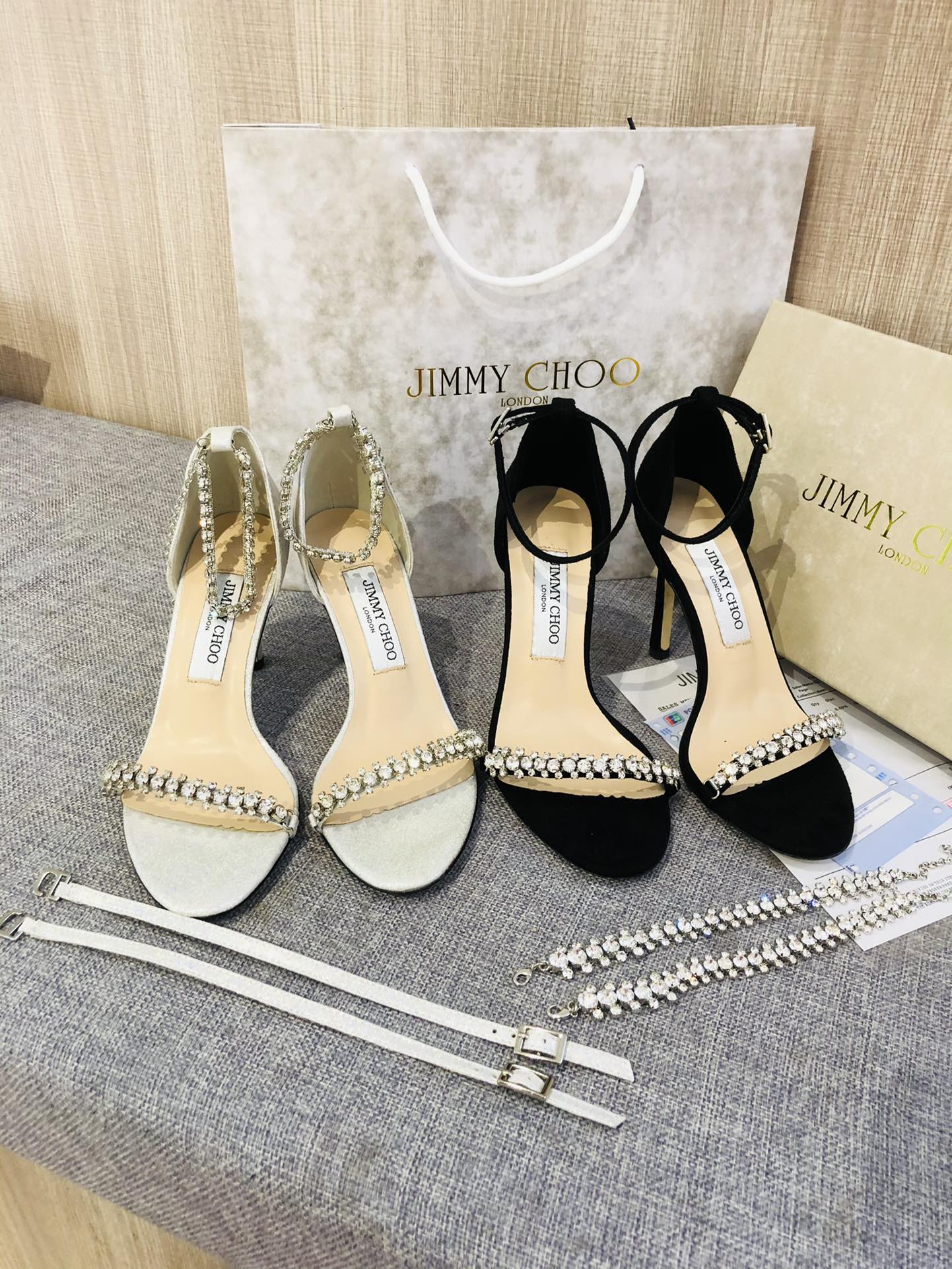JC ** Top quality rhinestone chain buckle high heel sandals