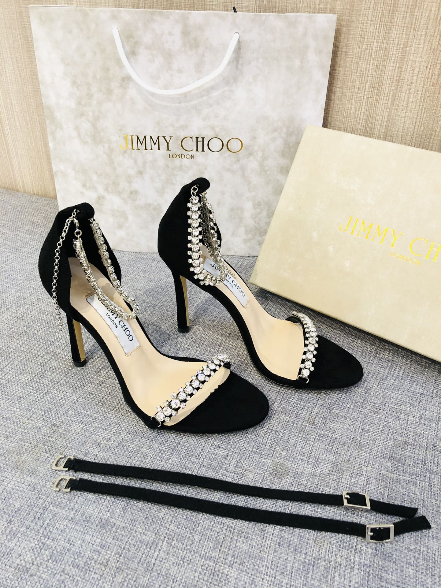 JC ** Top quality rhinestone chain buckle high heel sandals