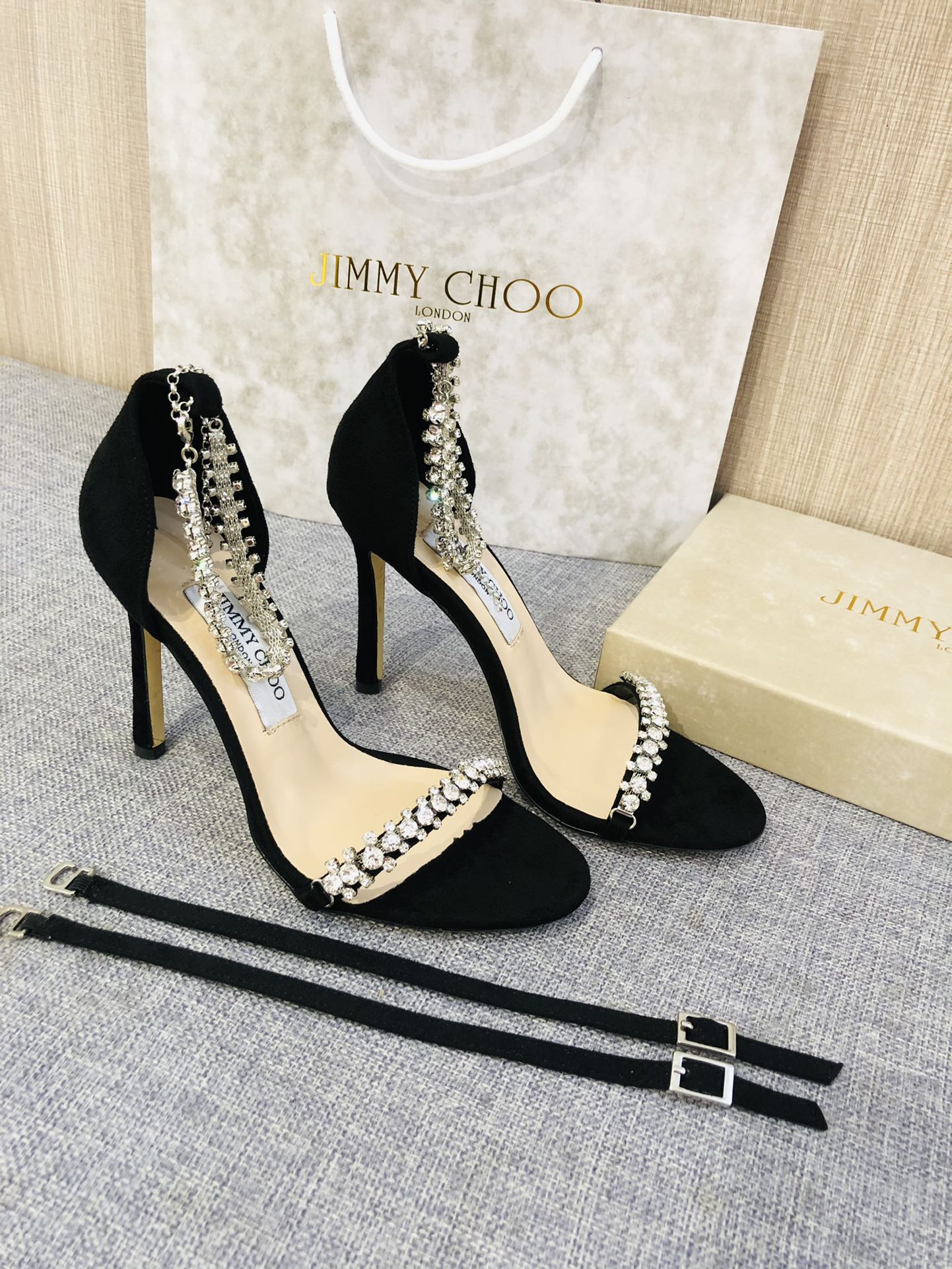 JC ** Top quality rhinestone chain buckle high heel sandals