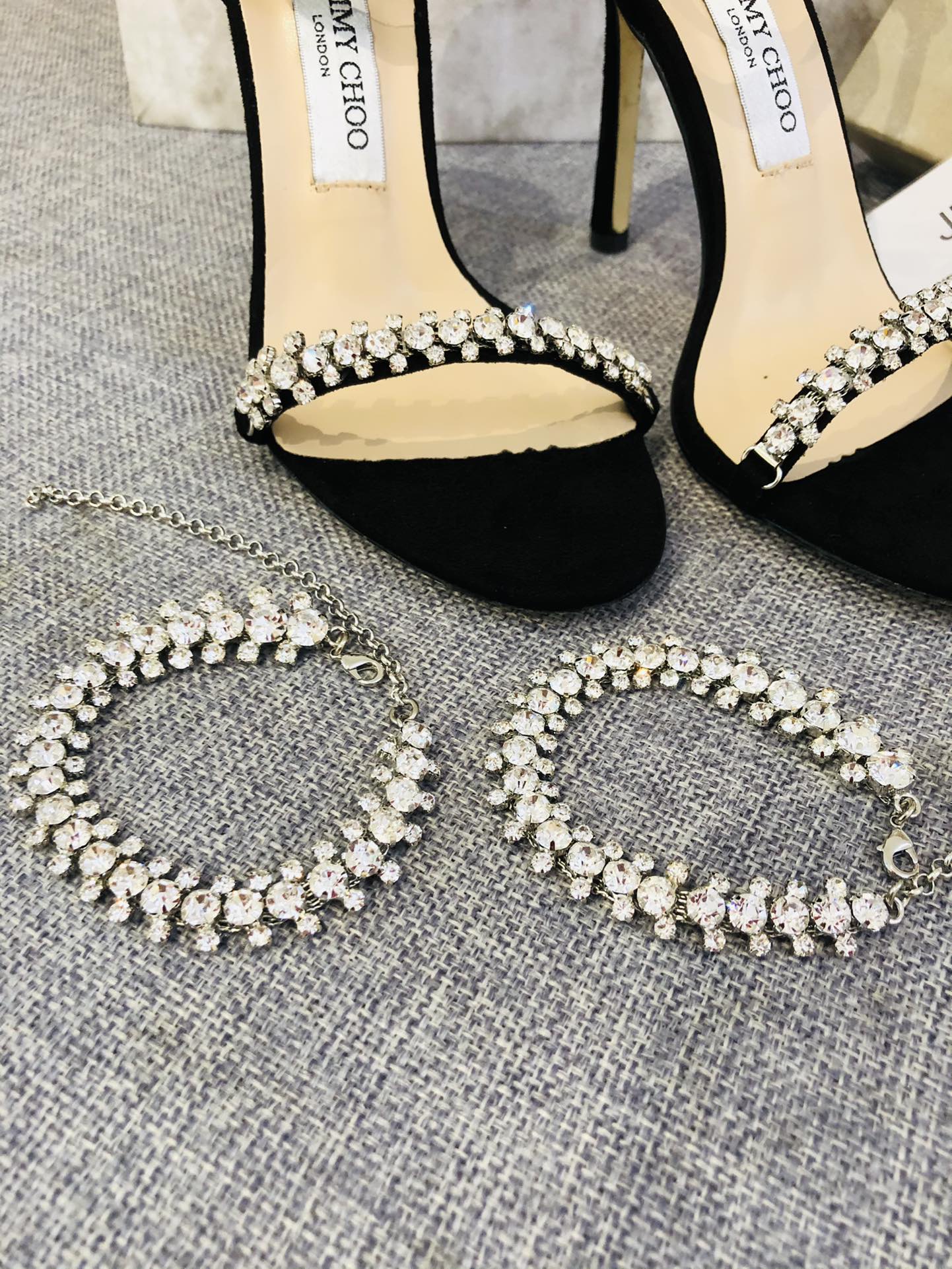 JC ** Top quality rhinestone chain buckle high heel sandals