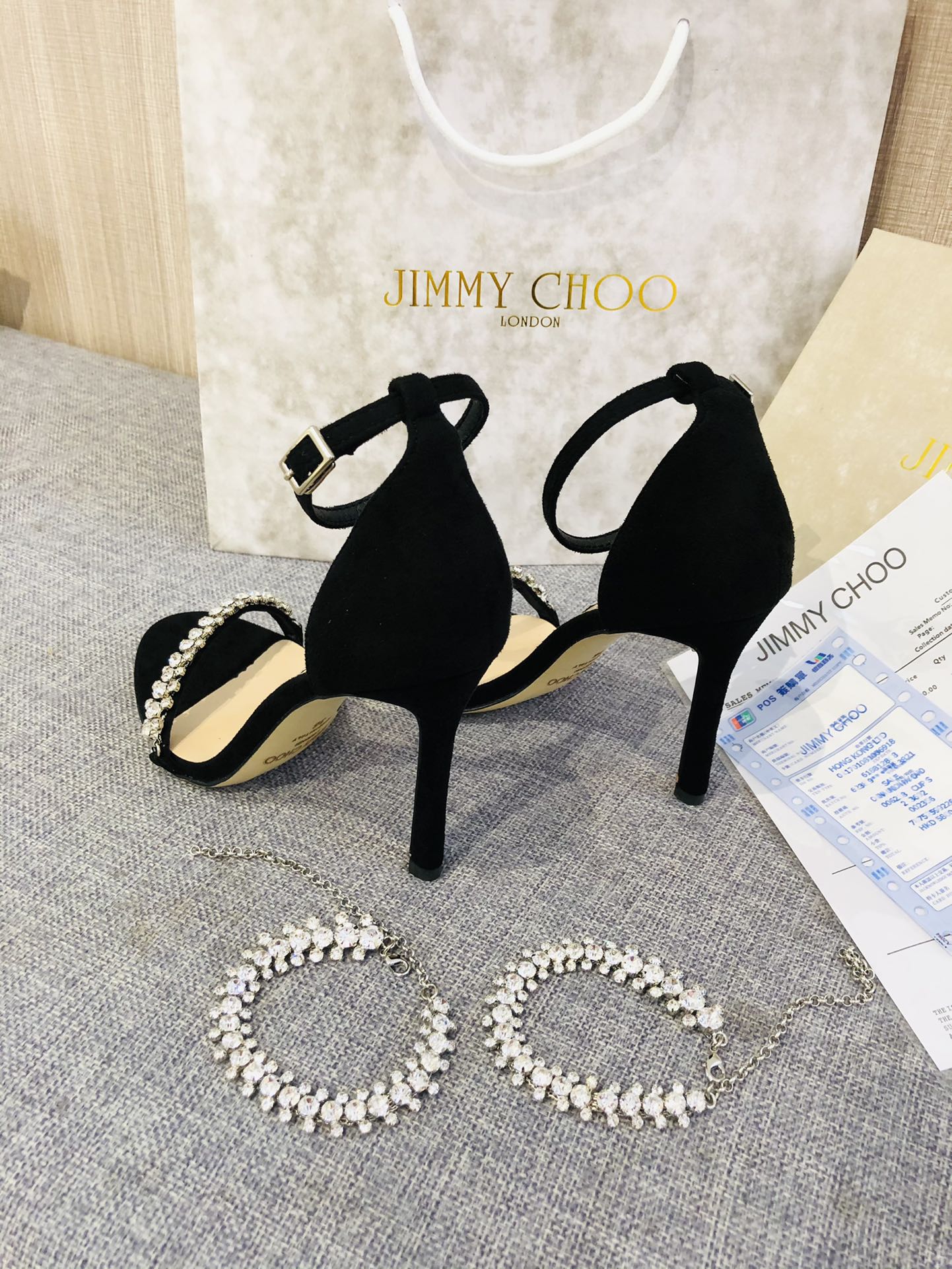 JC ** Top quality rhinestone chain buckle high heel sandals