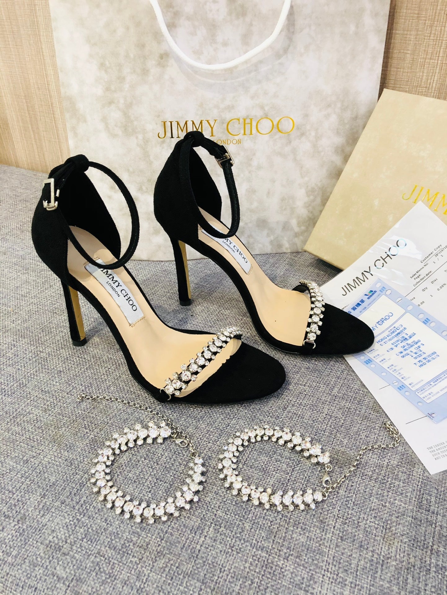 JC ** Top quality rhinestone chain buckle high heel sandals