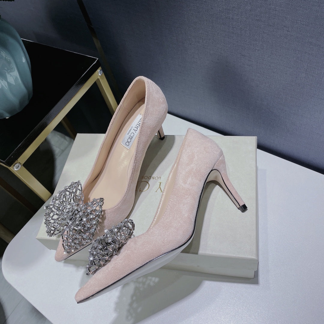 JC ** New MANA series high heels with eye-catching rhinestone bow buckle