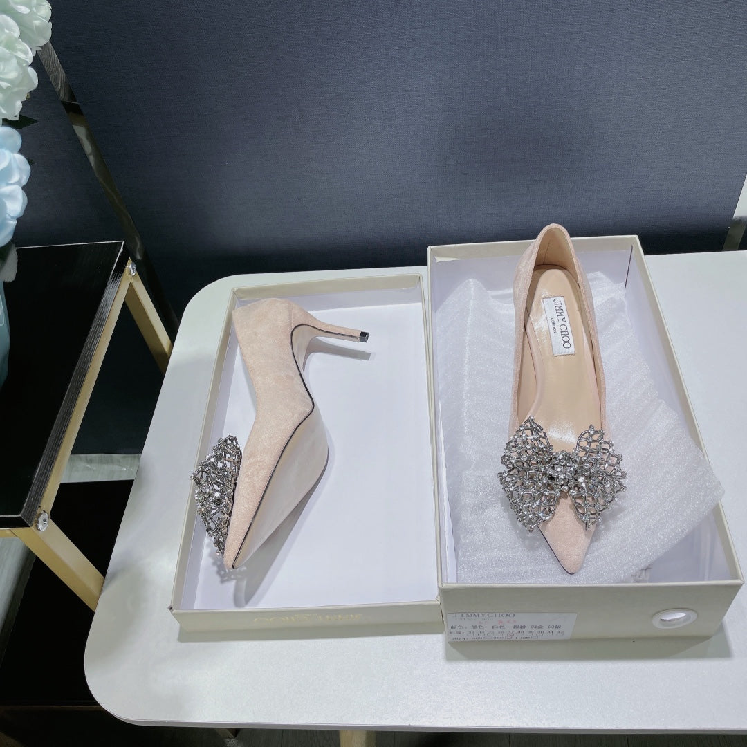 JC ** New MANA series high heels with eye-catching rhinestone bow buckle