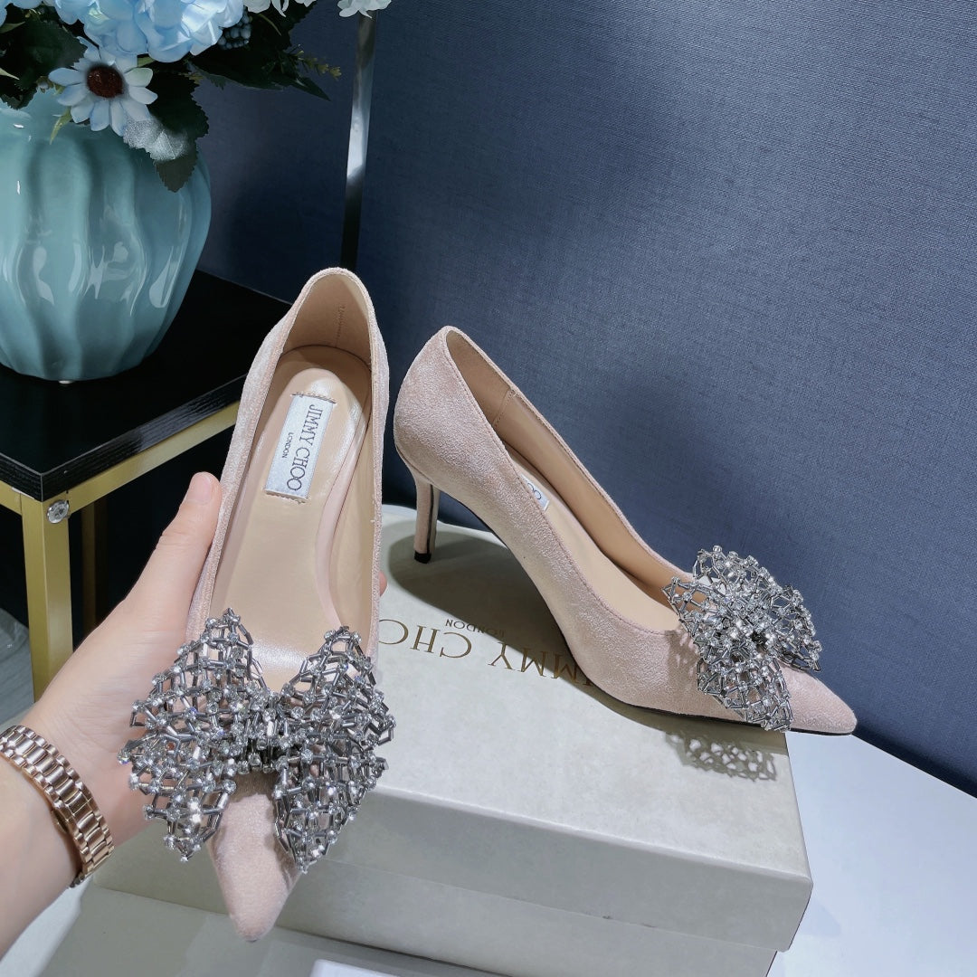 JC ** New MANA series high heels with eye-catching rhinestone bow buckle