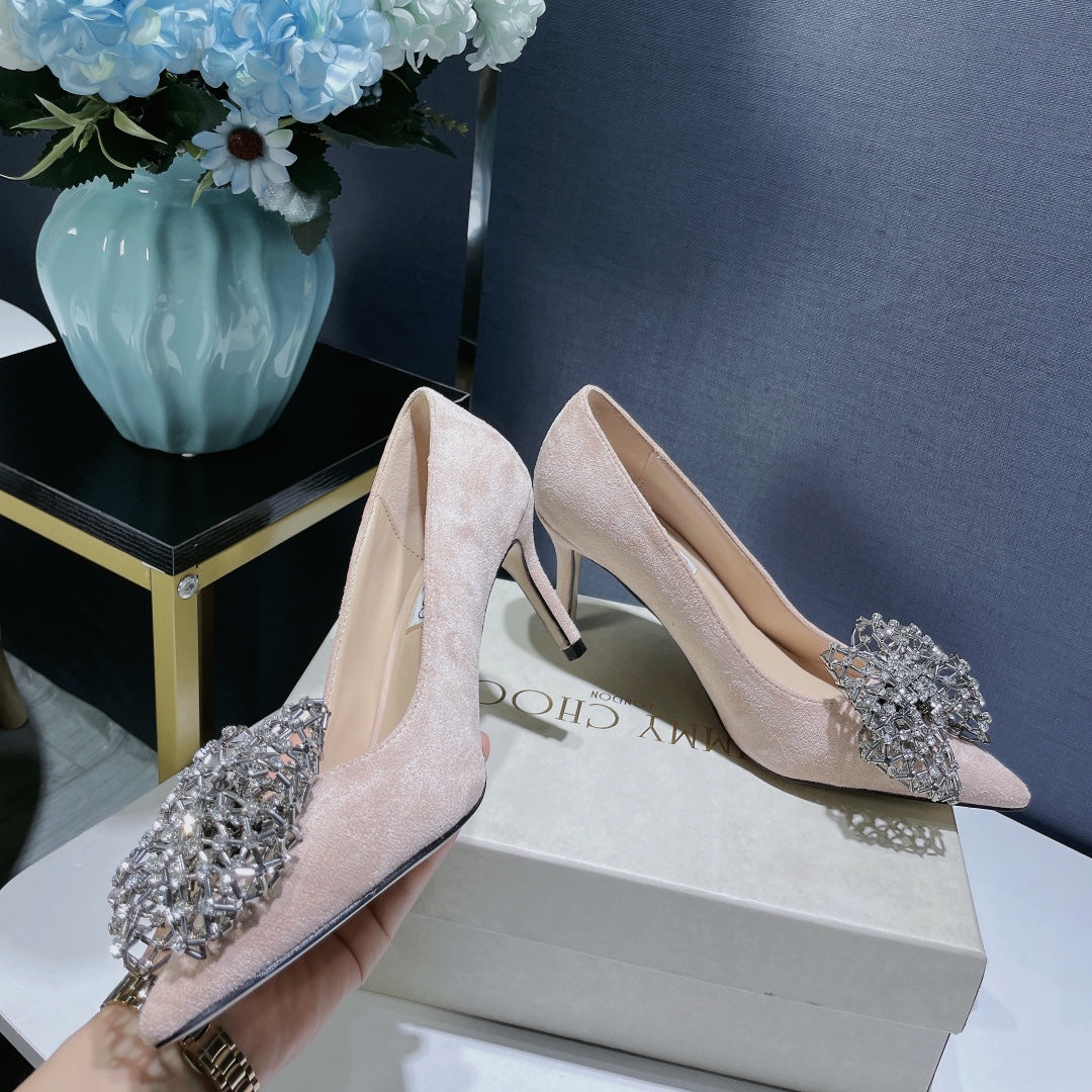 JC ** New MANA series high heels with eye-catching rhinestone bow buckle