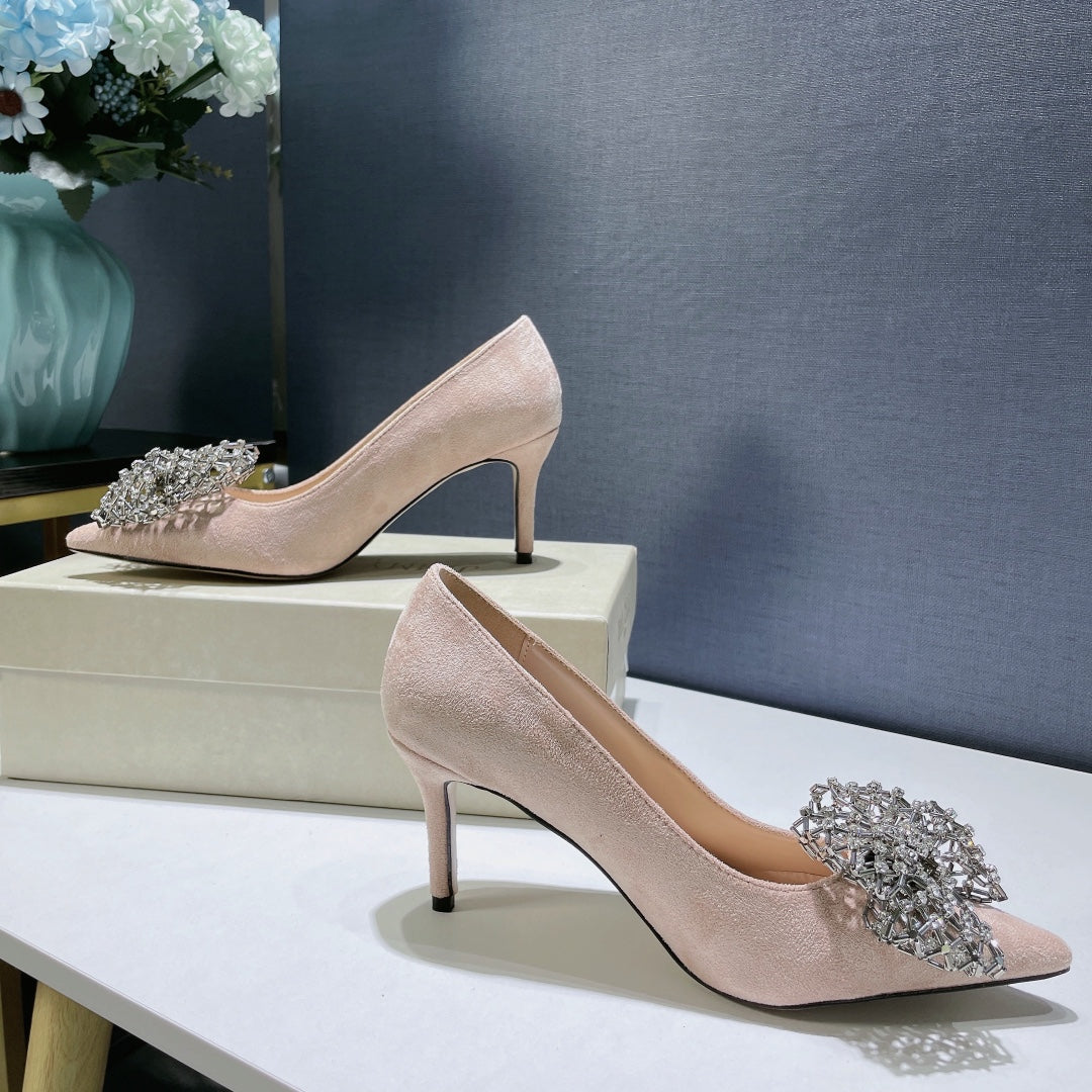 JC ** New MANA series high heels with eye-catching rhinestone bow buckle