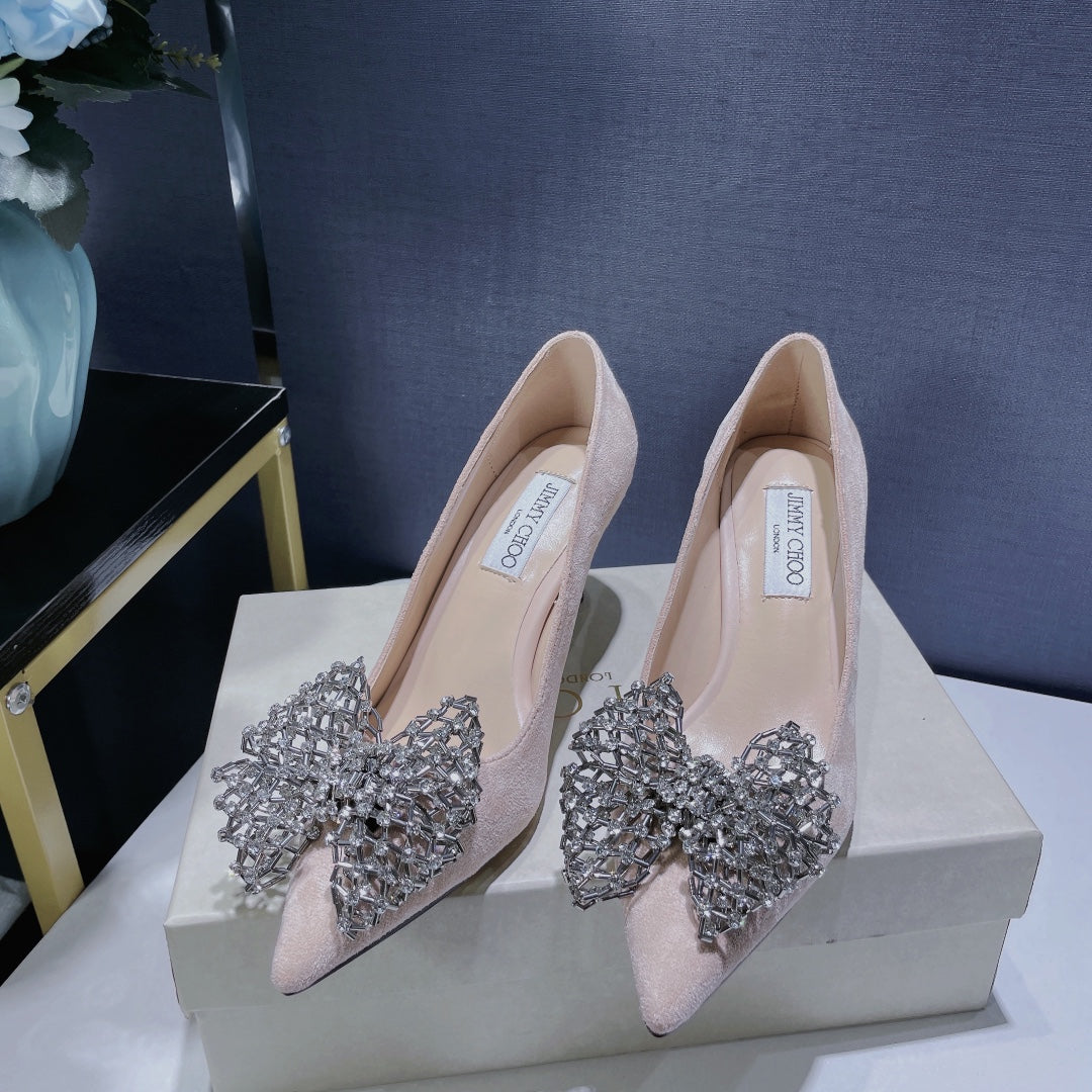 JC ** New MANA series high heels with eye-catching rhinestone bow buckle