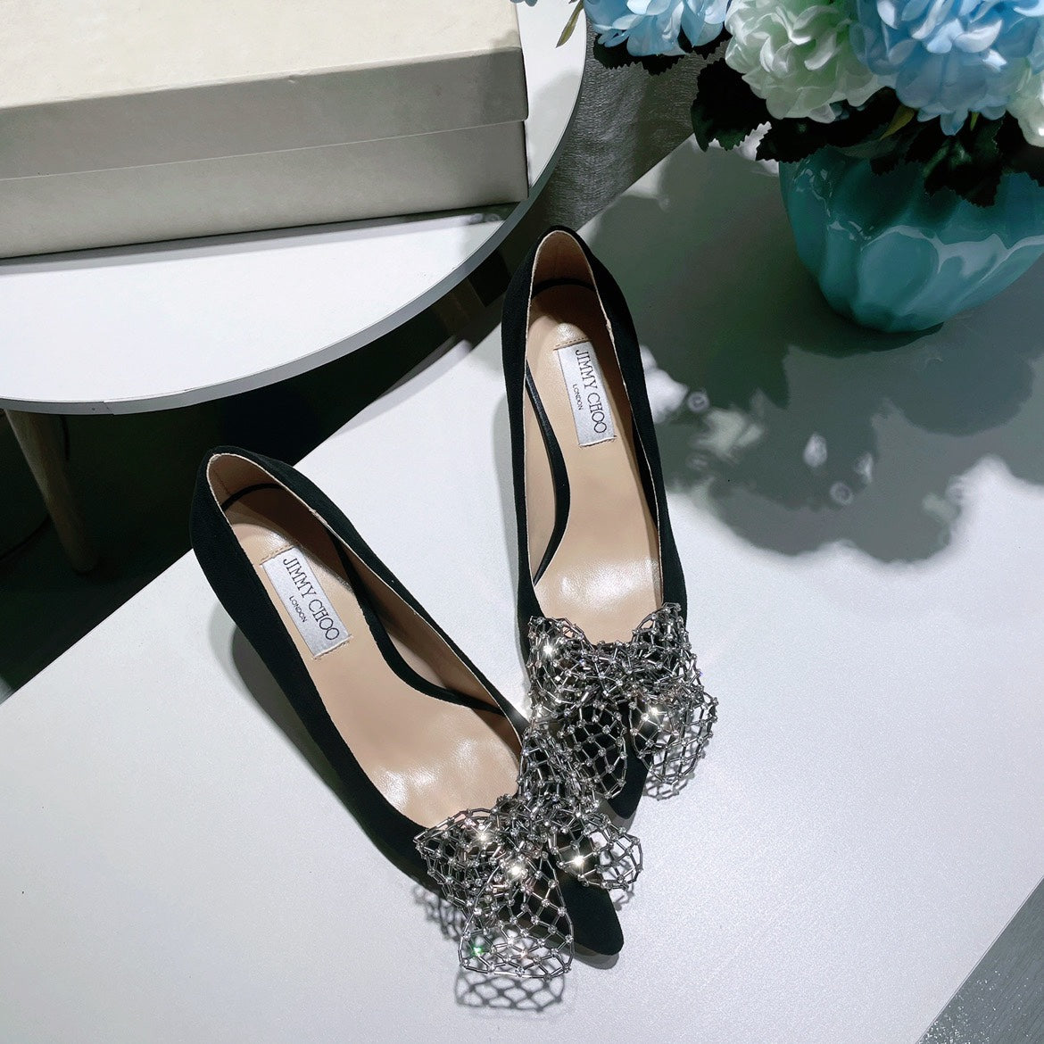 JC ** New MANA series high heels with eye-catching rhinestone bow buckle