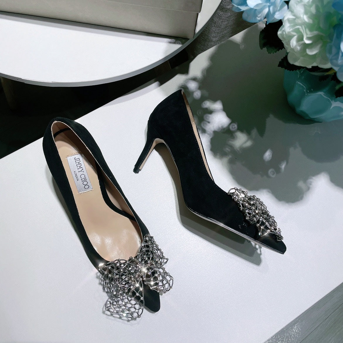 JC ** New MANA series high heels with eye-catching rhinestone bow buckle