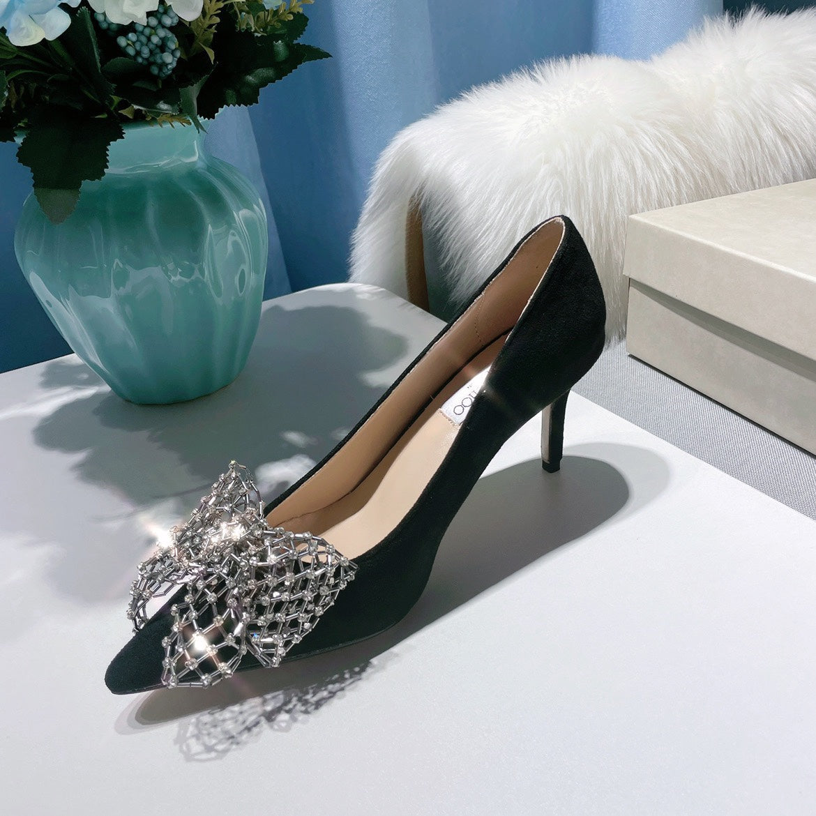 JC ** New MANA series high heels with eye-catching rhinestone bow buckle