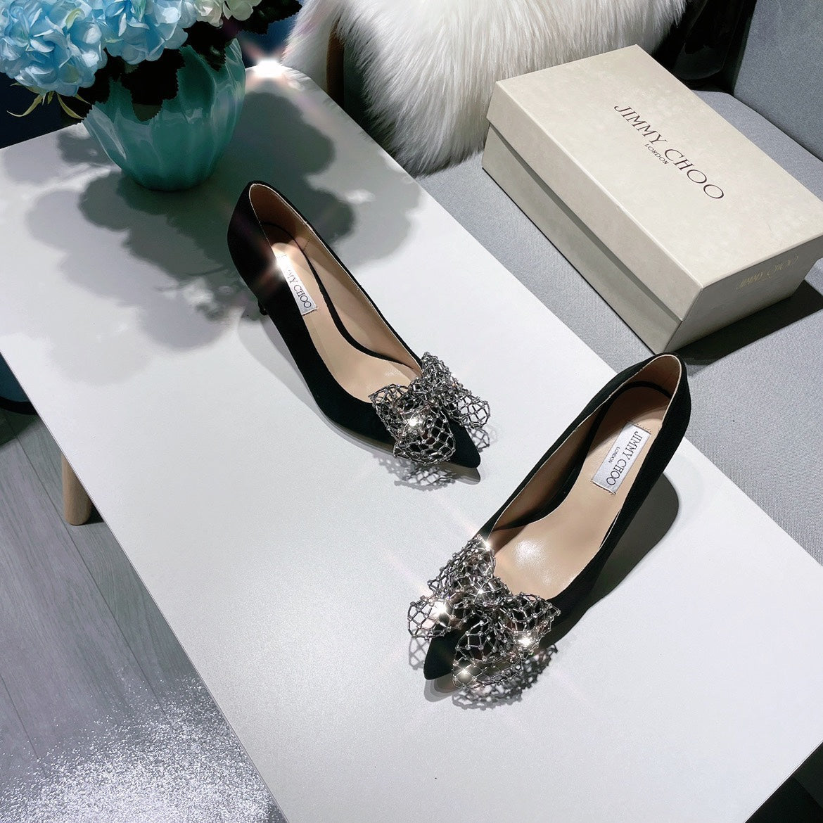 JC ** New MANA series high heels with eye-catching rhinestone bow buckle