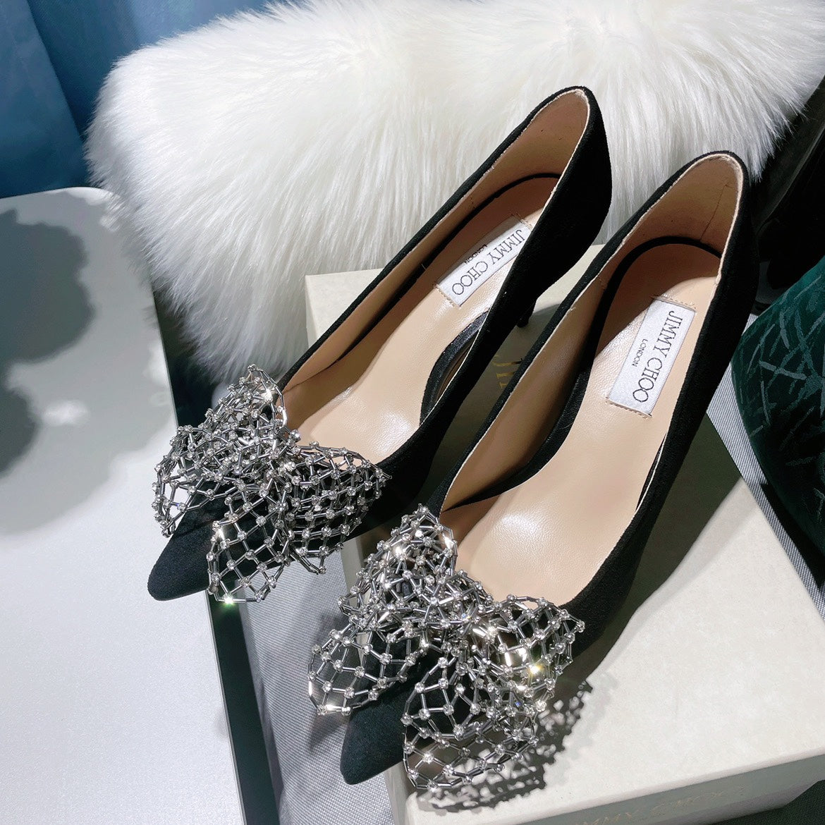 JC ** New MANA series high heels with eye-catching rhinestone bow buckle