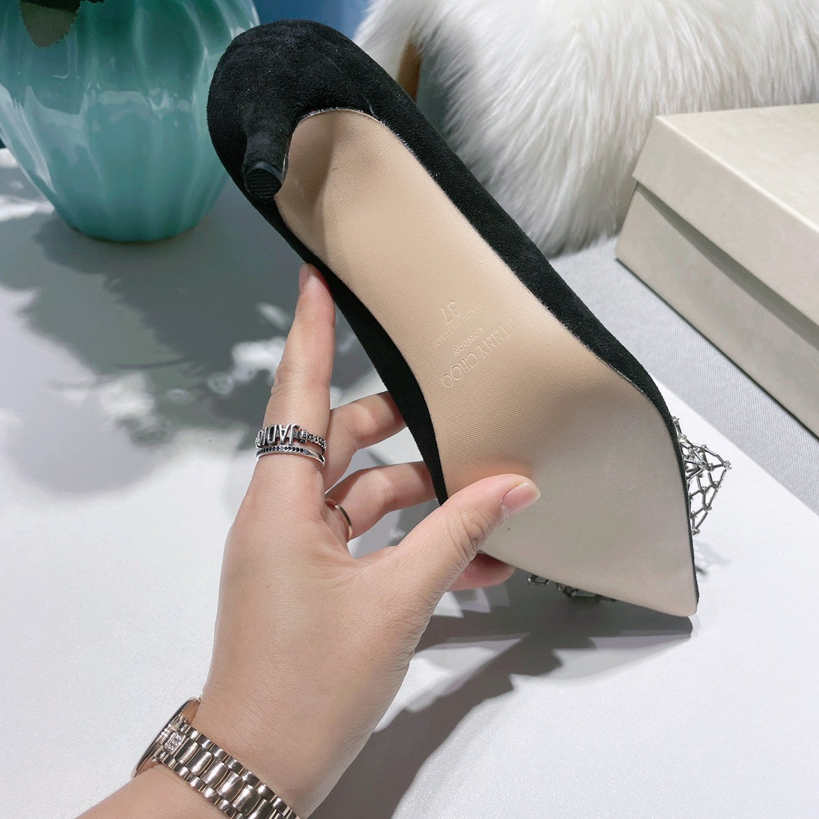 JC ** New MANA series high heels with eye-catching rhinestone bow buckle