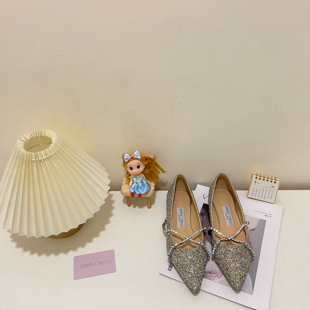 JC rhinestone chain crystal shoes