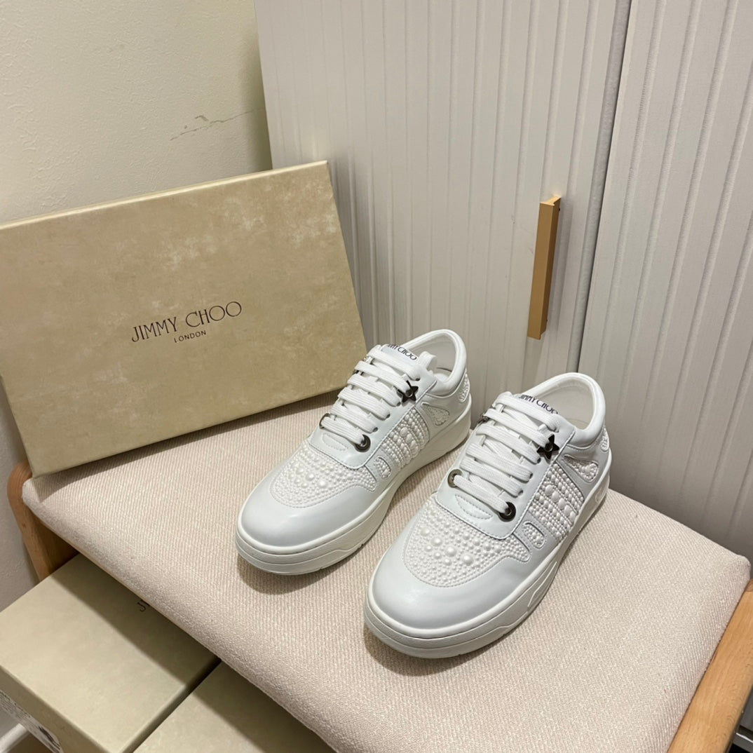 JC new diamond-encrusted lace-up white shoes