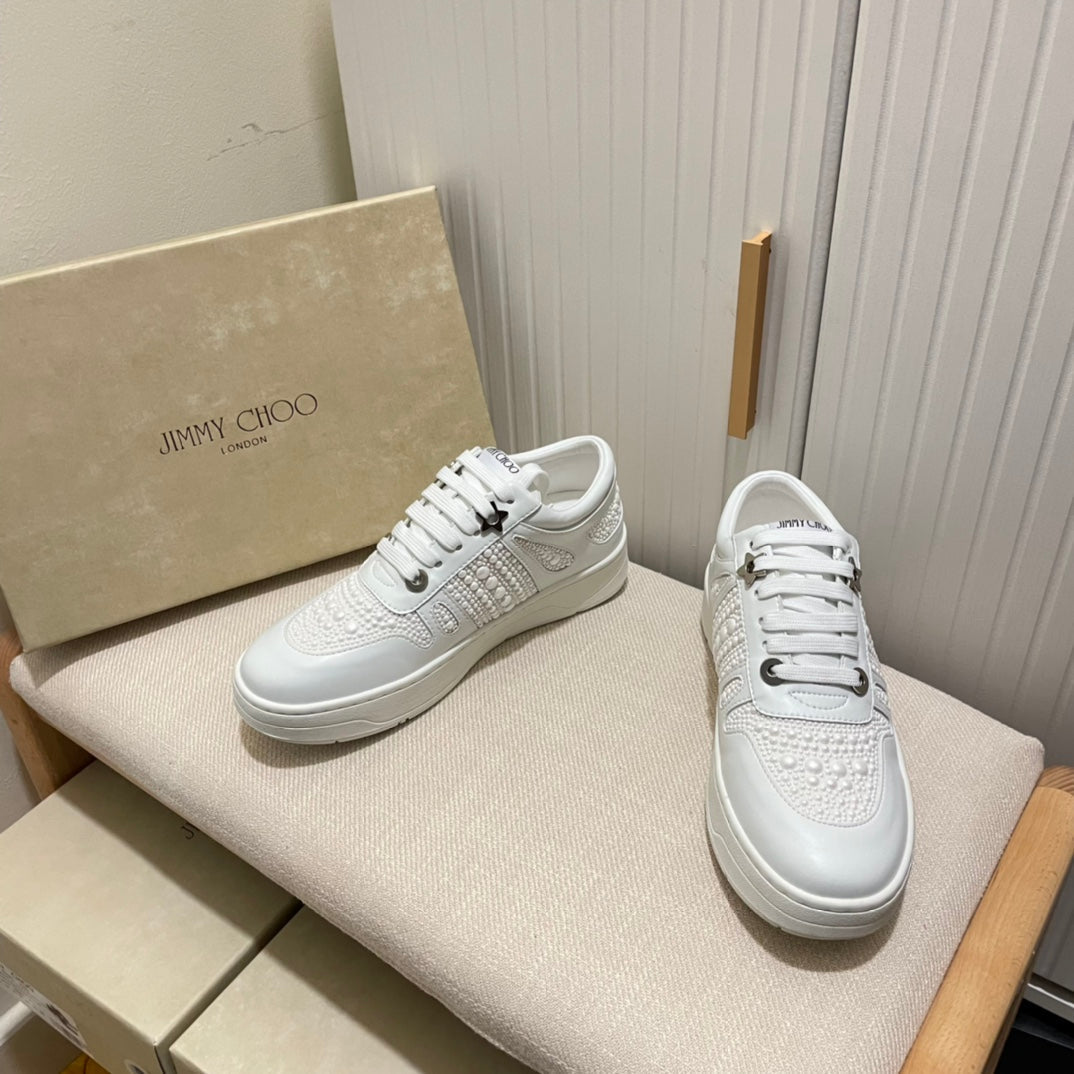 JC new diamond-encrusted lace-up white shoes