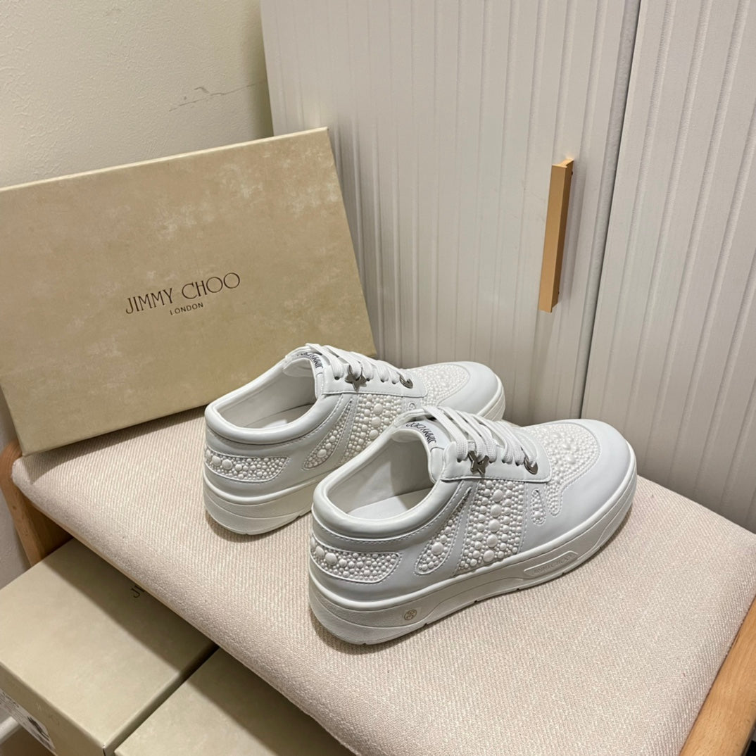 JC new diamond-encrusted lace-up white shoes