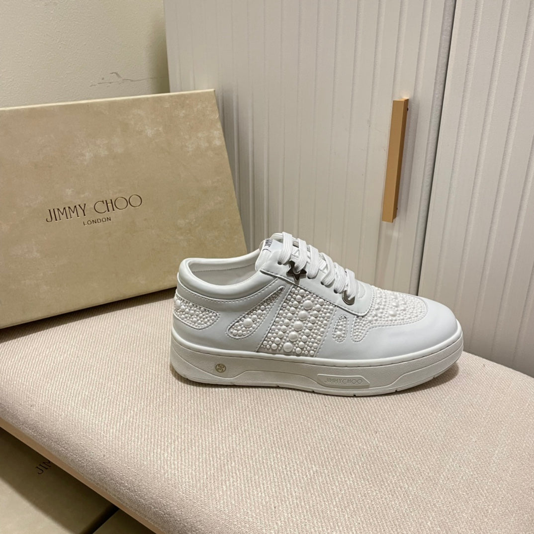 JC new diamond-encrusted lace-up white shoes