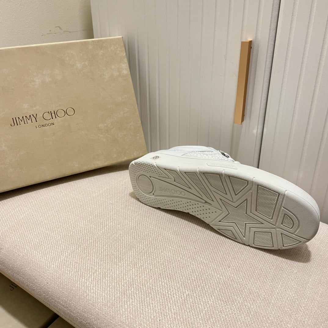 JC new diamond-encrusted lace-up white shoes