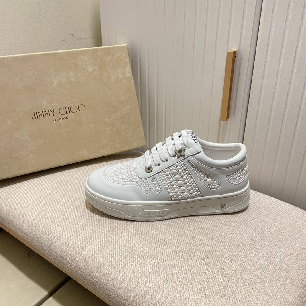 JC new diamond-encrusted lace-up white shoes