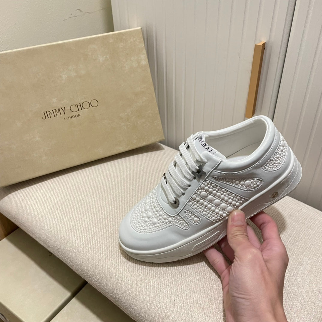 JC new diamond-encrusted lace-up white shoes